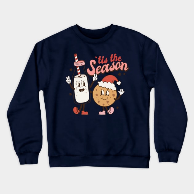 Retro Christmas Tis the Season Milk and Cookies Crewneck Sweatshirt by Nova Studio Designs